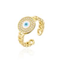 Evil Eye Jewelry Finger Ring, Brass, gold color plated, Adjustable & micro pave cubic zirconia & for woman & enamel & hollow 18mm 