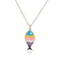 Brass Jewelry Necklace, Fish, gold color plated, for woman & enamel, multi-colored Approx 17.7 Inch 