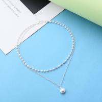 Mode-Multi-Layer-Halskette, Zinklegierung, mit Kunststoff Perlen, mit Verlängerungskettchen von 1.96inch, plattiert, Doppelschicht & für Frau, keine, Länge:ca. 15.7 ZollInch, ca.  17.7 ZollInch, verkauft von PC