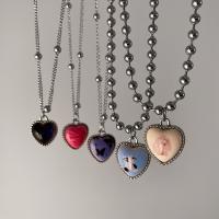 Zinc Alloy Necklace, Heart, platinum color plated & for woman & enamel Approx 16 Inch 