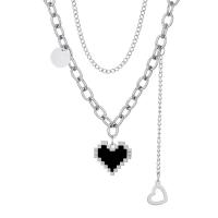 Fashion Multi Layer Necklace, Zinc Alloy, Heart, platinum color plated, multilayer & Unisex & enamel Approx 20 Inch 