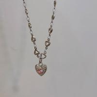 Rhinestone Zinc Alloy Necklace, with 1.96inch extender chain, Heart, platinum color plated, for woman & with rhinestone Approx 15.7 Inch 