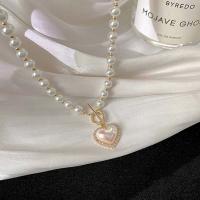Plastic Pearl Necklace, Zinc Alloy, with Plastic Pearl, Heart, gold color plated, fashion jewelry & for woman Approx 15.7 Inch 