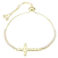 Cubic Zirconia Micro Pave Brass Bracelet, Cross, gold color plated, Adjustable & micro pave cubic zirconia & for woman Approx 10 Inch 
