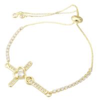 Cubic Zirconia Micro Pave Brass Bracelet, Cross, gold color plated, Adjustable & micro pave cubic zirconia & for woman Inch 