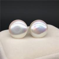 Boucle d'oreille de perles d'eau douce , perle d'eau douce cultivée, bijoux de mode & pour femme, 13-14mm, Vendu par paire