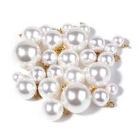 ABS Plastic Pendants, ABS Plastic Pearl, with Zinc Alloy, white 