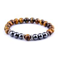 Tiger Eye Stone Bracelets, with Obsidian & Zinc Alloy, for man, mixed colors 