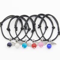 Fashion Create Wax Cord Bracelets, Korean Waxed Cord, with Cats Eye & Zinc Alloy, anti-fatigue & for woman Approx 21 cm 