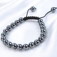 Gemstone Hematite Bracelets, with Polyester Cord, handmade, Unisex, black, 8mm Approx 21 cm 