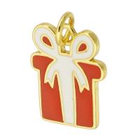 Эмаль латунь подвески, Латунь, коробка для подарка, плакирован золотом, Рождественский дизайн & ювелирные изделия моды & DIY & эмаль, два разных цвета отверстие:Приблизительно 3mm, продается PC