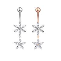 Stainless Steel Belly Ring, 304 Stainless Steel, with Cubic Zirconia & Brass, Flower, Galvanic plating, for woman & faceted 50-80mm 