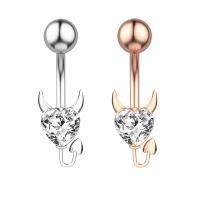 Stainless Steel Belly Ring, 304 Stainless Steel, with Cubic Zirconia & Brass, Heart, Galvanic plating, for woman & faceted 50-80mm 