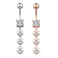 Stainless Steel Belly Ring, 304 Stainless Steel, with Cubic Zirconia & Brass, Heart, Galvanic plating, for woman & faceted & hollow 50-80mm 