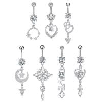 Stainless Steel Belly Ring, 304 Stainless Steel, with Cubic Zirconia & Brass, Galvanic plating, for woman & faceted & hollow 50-80mm 