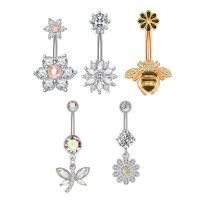 Stainless Steel Belly Ring, 304 Stainless Steel, with Cubic Zirconia & Brass, Galvanic plating & for woman & enamel & faceted 50-80mm 
