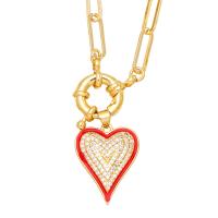 Cubic Zircon Micro Pave Brass Necklace, Heart, gold color plated, micro pave cubic zirconia & for woman & enamel .7 Inch 