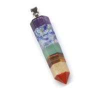 Gemstone Zinc Alloy Pendants, with Zinc Alloy, Conical, silver color plated, patchwork, mixed colors 
