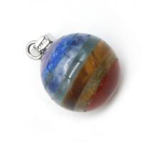 Gemstone Zinc Alloy Pendants, with Zinc Alloy, Round, silver color plated, patchwork, mixed colors, 14mm 