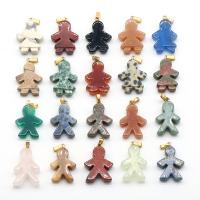 Gemstone Zinc Alloy Pendants, with Zinc Alloy, gold color plated, random style mixed colors 