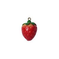 Imitation Fruit Resin Pendant, with Iron, Strawberry, plated, DIY 