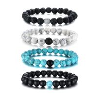 Gemstone Bracelets, Lava, with Howlite & Abrazine Stone & turquoise, handmade, fashion jewelry & Unisex 8mm Approx 6.49 Inch 