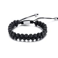Lava Bead Bracelet, with Knot Cord & 304 Stainless Steel, Double Layer & fashion jewelry & for man, 12mm,6*12mm Approx 6.69-10.63 Inch 