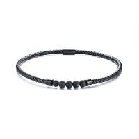 PU Leather Cord Necklace, with Lava & 304 Stainless Steel, fashion jewelry & for man, black, 6mm Approx 17.32 Inch 