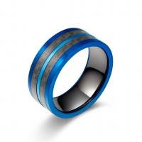 304 Stainless Steel Finger Ring, with Carbon Fibre, Round, blue plated, fashion jewelry & for man, mixed colors 