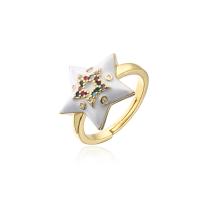 Cubic Zirconia Micro Pave Brass Finger Ring, Star, gold color plated, Adjustable & micro pave cubic zirconia & for woman & enamel 18mm 