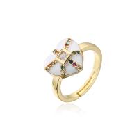 Cubic Zirconia Micro Pave Brass Finger Ring, Heart, gold color plated, Adjustable & micro pave cubic zirconia & for woman & enamel 18mm 