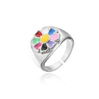 Палец кольцо-латунь, Латунь, Форма цветка, покрытый платиной, Регулируемый & Женский & эмаль, Много цветов для выбора, 18mm, продается PC