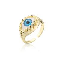 Brass Finger Ring, with Plastic, Evil Eye, gold color plated, for woman 18mm 