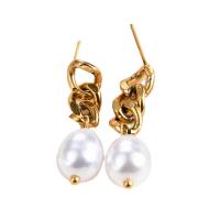 Stainless Steel Drop Earring, 304 Stainless Steel, with Plastic Pearl, Vacuum Ion Plating, for woman & hollow 35mm 