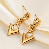 Stainless Steel Drop Earring, 304 Stainless Steel, Letter V, Vacuum Ion Plating, for woman & hollow 28mm 