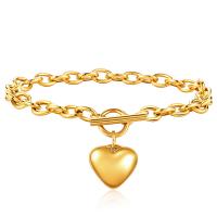 Stainless Steel Charm Bracelet, 304 Stainless Steel, Heart, Vacuum Ion Plating, oval chain & for woman Approx 7 Inch 