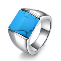 Stainless Steel Finger Ring, 304 Stainless Steel, with turquoise, Geometrical Pattern & for man, original color US Ring 