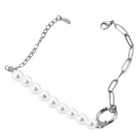 Stainless Steel Chain Bracelets, 304 Stainless Steel, with Plastic Pearl, with 1.96inch extender chain, Donut, Vacuum Ion Plating, fashion jewelry & for woman Approx 6.3 Inch 