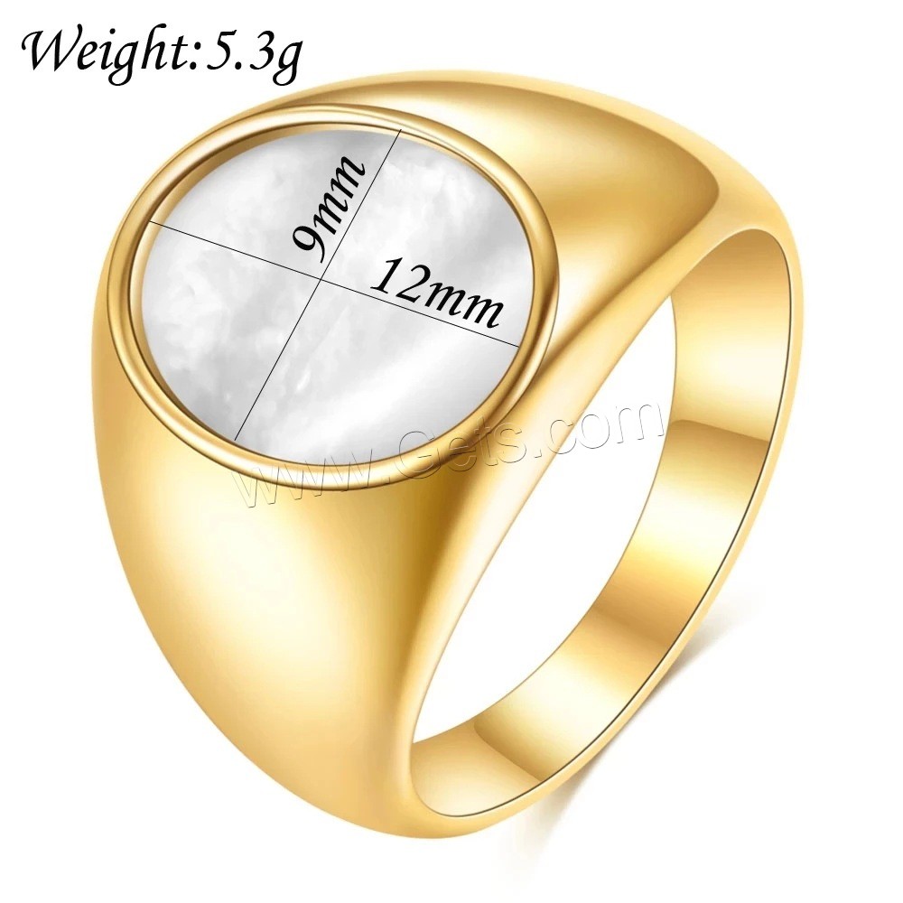 Enamel Stainless Steel Finger Ring, 304 Stainless Steel, with White Shell, Round, Vacuum Ion Plating, Unisex & different size for choice & different styles for choice, 9x12mm, US Ring Size:6-10, Sold By PC