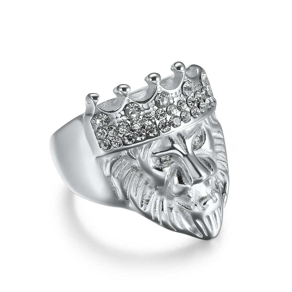 acero inoxidable 304 anillo, León, Recubrimiento iónico al vacío, diverso tamaño para la opción & para hombre & con diamantes de imitación, más colores para la opción, 27mm, tamaño:8-12, Vendido por UD