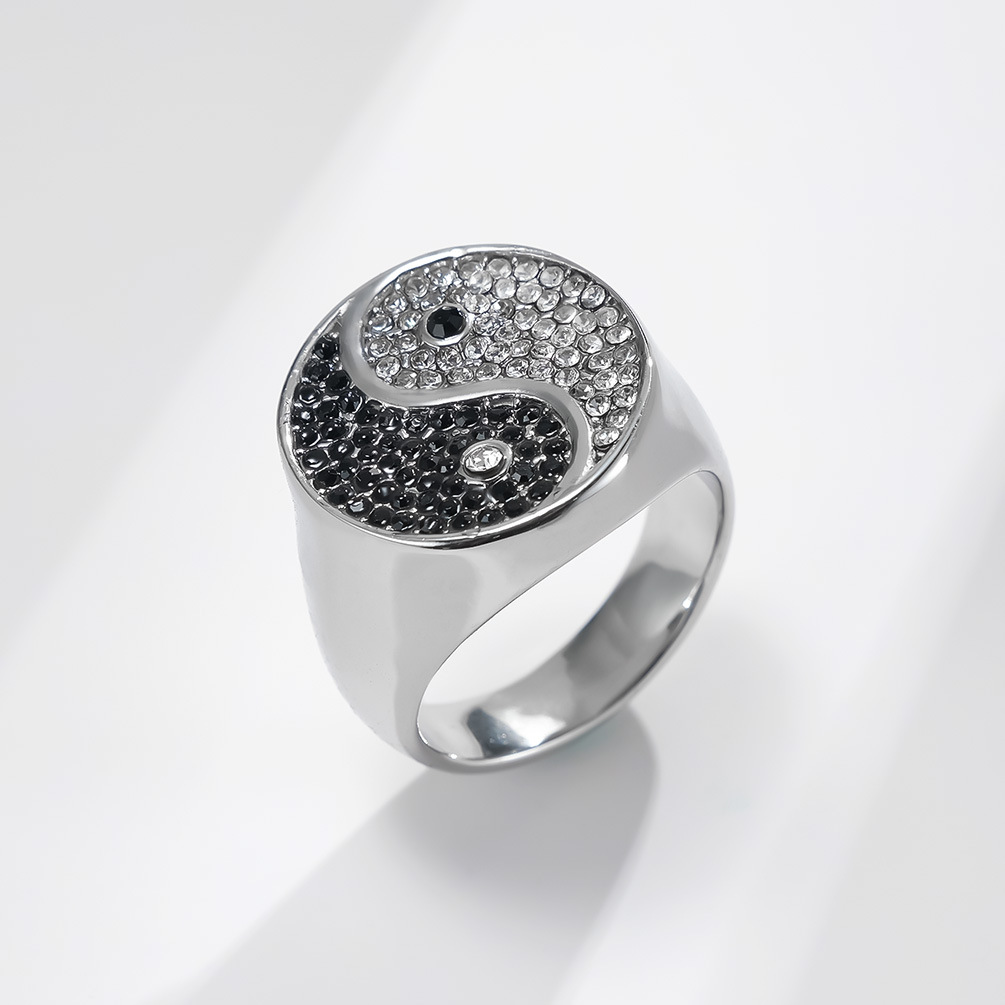 acero inoxidable 304 anillo, Recubrimiento iónico al vacío, Tai Ji & diverso tamaño para la opción & para hombre & con diamantes de imitación, más colores para la opción, 20mm, tamaño:8-13, Vendido por UD