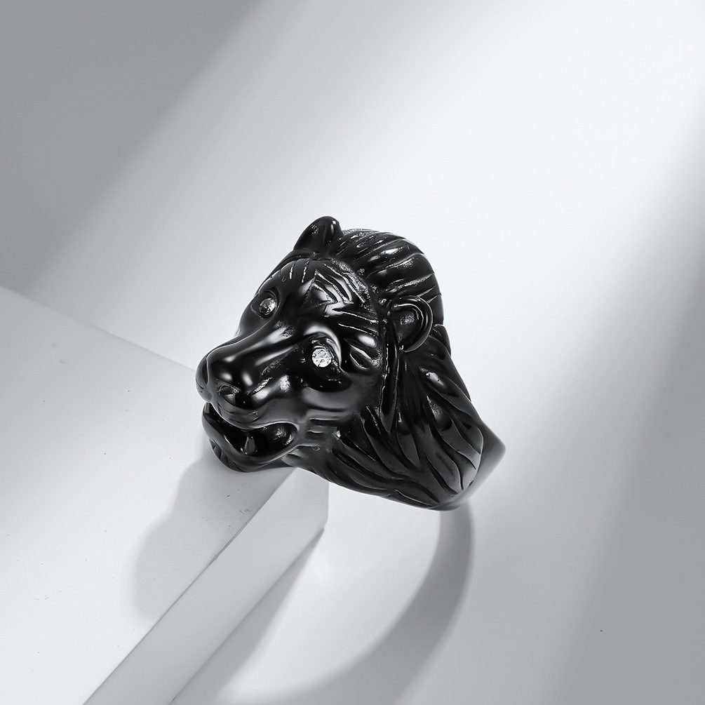 304 Stainless Steel Finger Ring, Lion, Vacuum Ion Plating, different size for choice & for man & with rhinestone, more colors for choice, 24mm, US Ring Size:8-12, Sold By PC