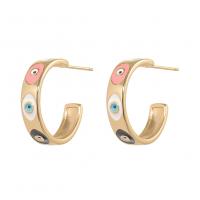 Brass Stud Earring, gold color plated, evil eye pattern & for woman & enamel, multi-colored 