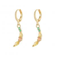 Huggie Hoop Drop Earring, laiton, Placage de couleur d'or, pavé de micro zircon & pour femme Vendu par paire