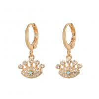 Huggie Hoop Drop Earring, laiton, œil, Placage de couleur d'or, pavé de micro zircon & pour femme Vendu par paire