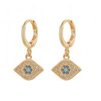 Huggie Hoop Drop Earring, laiton, œil, Placage de couleur d'or, pavé de micro zircon & pour femme Vendu par paire