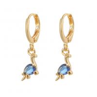 Huggie Hoop Drop Earring, laiton, Dinosaure, Placage de couleur d'or, pavé de micro zircon & pour femme, bleu Vendu par paire