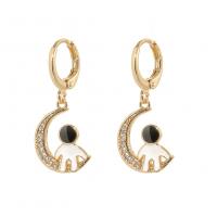 Huggie Hoop Drop Earring, laiton, Placage de couleur d'or, pavé de micro zircon & pour femme & émail Vendu par paire