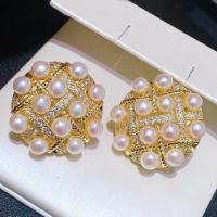Freshwater Pearl Stud Earring, Zinc Alloy, with Freshwater Pearl, fashion jewelry & for woman, 3-4mm 