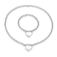 Fashion Stainless Steel Jewelry Sets, 304 Stainless Steel, bracelet & necklace, 304 stainless steel lobster clasp, Heart, for woman 